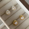Elegance 925 Sterling Silver Gold Plating Round Pearl Stud Earrings for Women Wholesale
