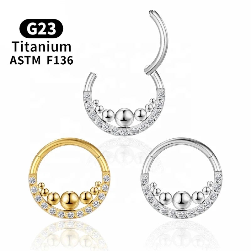 Gaby New G23 Titanium Nose Hoop Ring Zircon Diaphragm Ball Ear Cartilage Helix Spiral Section Titanium Piercing Body Jewelry