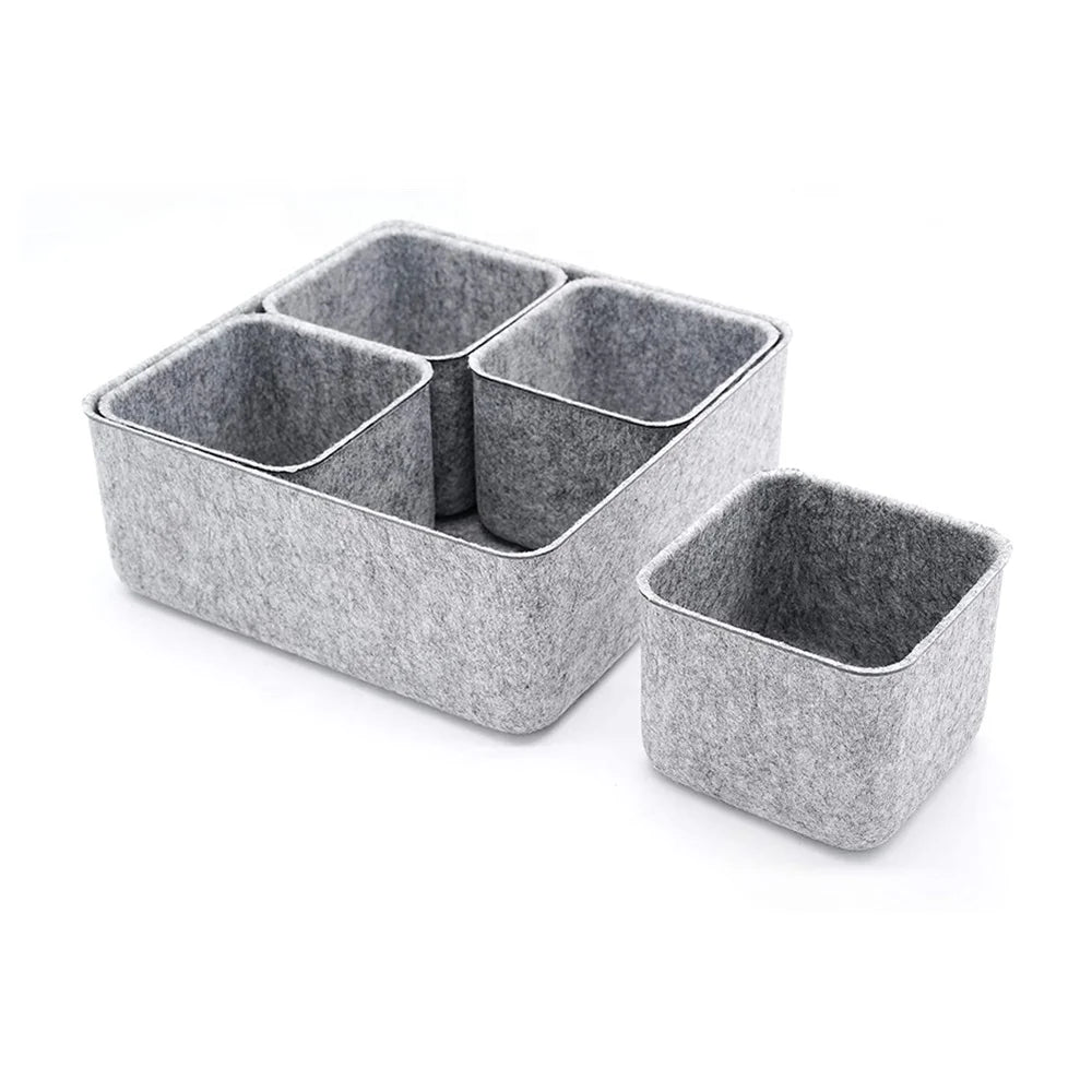 5 Pieces Grey Felt Drawer Organizers for Home Office Kitchen Closet Cabinet
