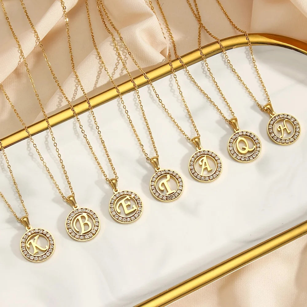 New Fashion Stainless Steel Gold Plated Letter A-Z Initial Necklace With Zircon Pendant Women Fashion Jewelry