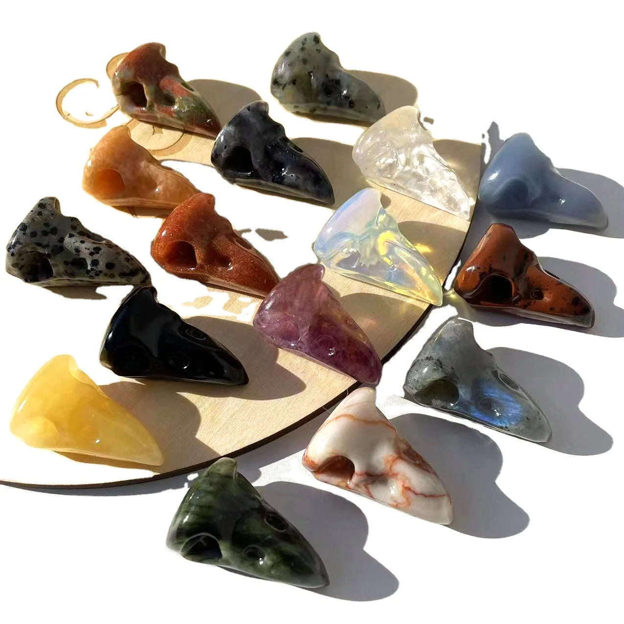 Hot Sale Natural 3.5cm clear Quartz Crow Skulls Labradorite Raven Skulls Hand Made Carving  for  Gift