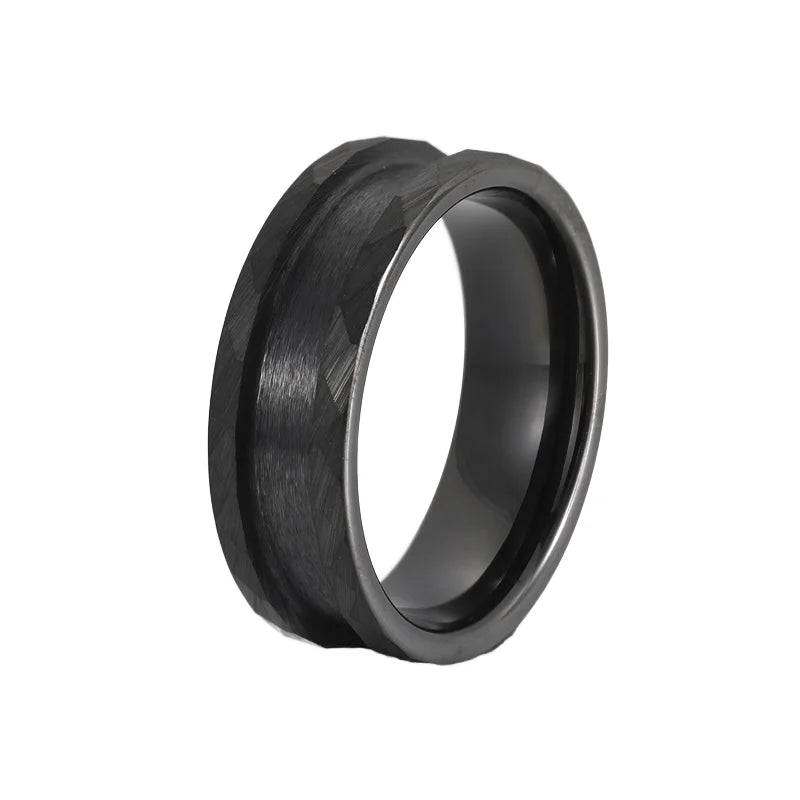 OAHLAN Fashion Jewelry Wholesale Customized 4/6/8mm Hammered Black Tungsten Ring Blank Ring for Inlay