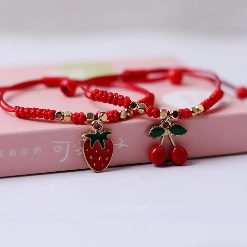 2022 Fashion Adjustable Bracelets DIY Strawberry String Bracelets  Couple Red Rope Charm Bracelets for Women