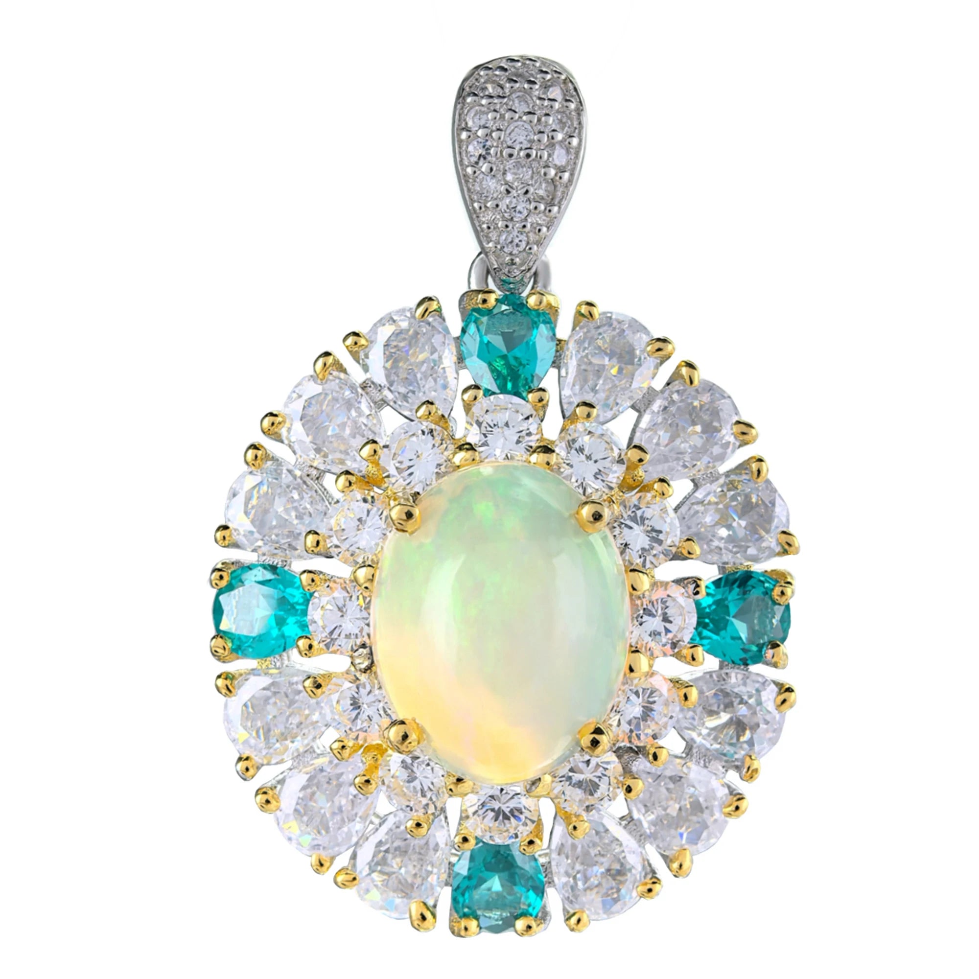 Noble Rhodium and Gold Plated Silver 925 Jewelry Natural Opal Pendant for Women Anniversary Gift