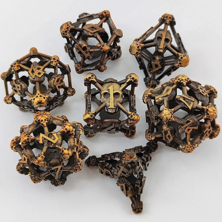 Factory Wholesale 7 Pieces Polyhedral Hollow Game Dice 6 Color DND Metal Dice for DND RPG Table Games