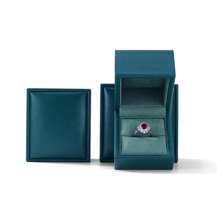 Newest Custom Logo Dark Green High-Grade PU Jewelry Box for Rings Bangles and Jewelry Packaging