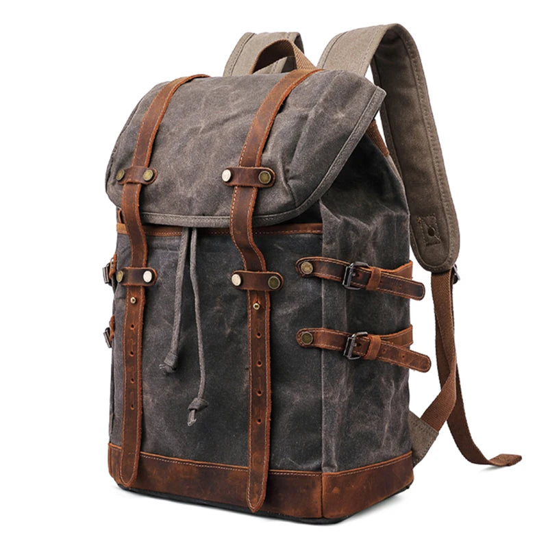2024 Custom Vintage Camping Outdoor Travel Hiking Laptop Waterproof Casual Sports Waxed Canvas Rucksack Backpack Bag for Men