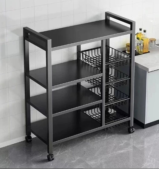 Metal Carbon Steel Kitchen Trolley Standing Type Pantry Organizer Rack Fruit Vegetable Cart Wheels Storage Holders