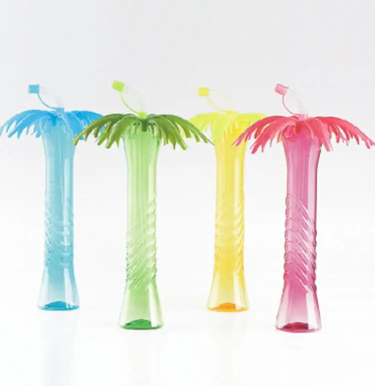 500ml Custom Coconut Tree Shape Plastic Party Cups Reusable with Straw  for Party