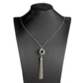 Long Tassel Necklace Silver and Gold Tone Lovely Knot Tassel Pendant Knot Snake Chain for Women