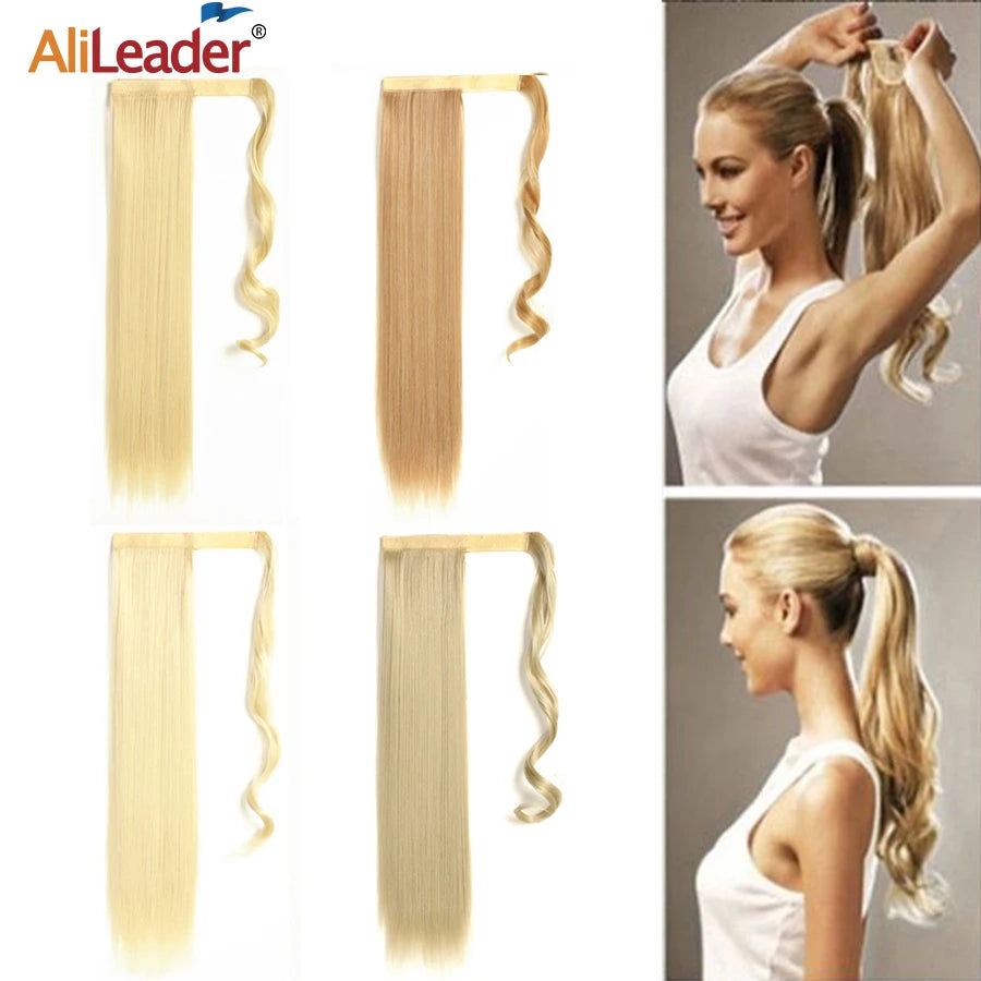 AliLeader 22'' Synthetic Heat Resistant Fiber Straight Wrap Clip Hair Pieces Body Wave Style Ponytail Extension Hairpiece