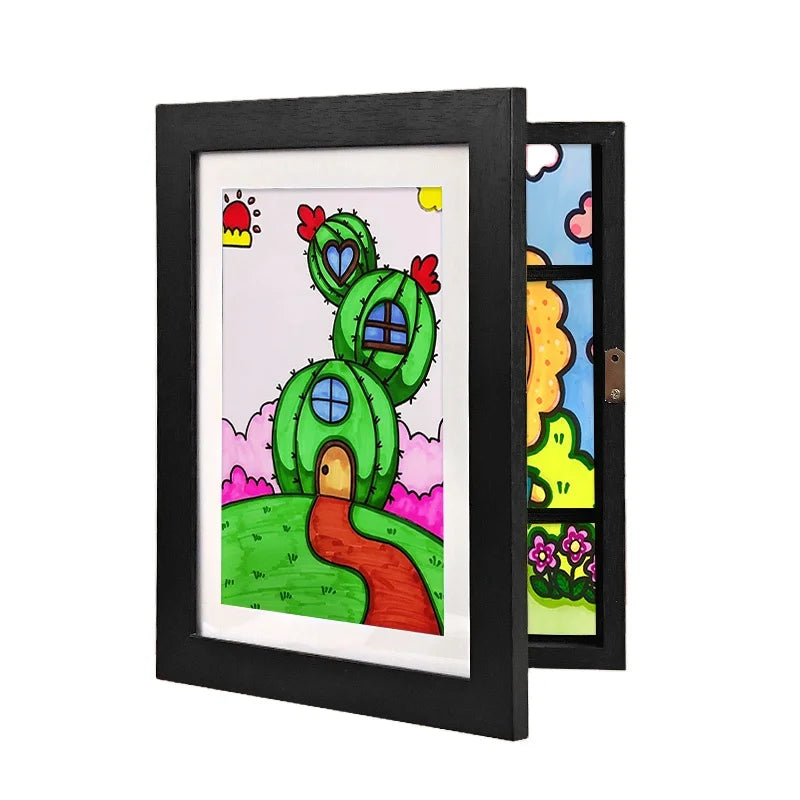 Magnetic Flip Photo Frame Kids Home Decoration Wood Frame with Iron Replaceable Art Poster Picture Drawing Display