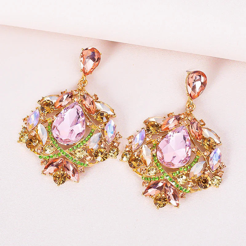 Exaggerated Luxury Glass Drill Geometric Earrings Jewelry Bling Rhinestone Crystal Water Drop Stud Earrings