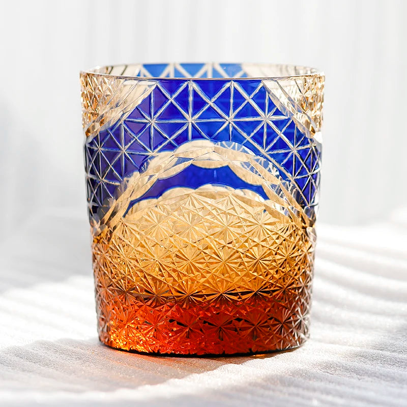 Hand Cut to clear Cased Glasses Crystal Whiskey Cup Japanese Fuji Mount Old Fashioned Colored Drinking Glasses