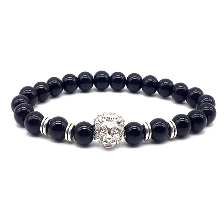 Custom Stainless Steel Lava Rock Beads Bracelet Animal Leopard Head Beaded Bracelet Gold Black Trendy Bracelet  for Women Men
