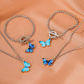 INS Simple Design Wholesale Charm Enamel Blue Butterfly Pendant Necklace Jewelry for Women Ladies