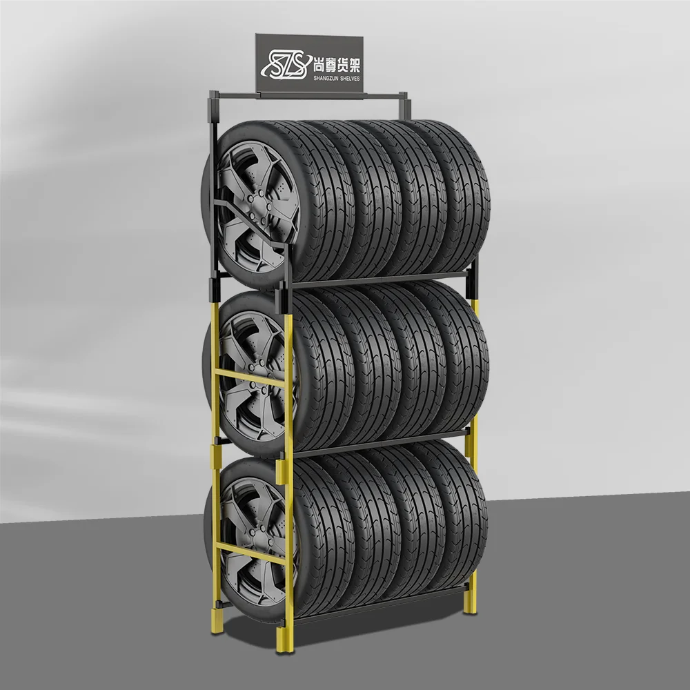 Adjustable Height Tire Display Rack Metal Tire Display Rack Warehouse Storage Shelf Retail Store Customizable