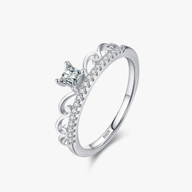Ailmay Genuine 925 Sterling Silver Fashion Sparkling Zirconia Crown Finger Ring for Women Wedding Engagement Fine Jewelry Gift
