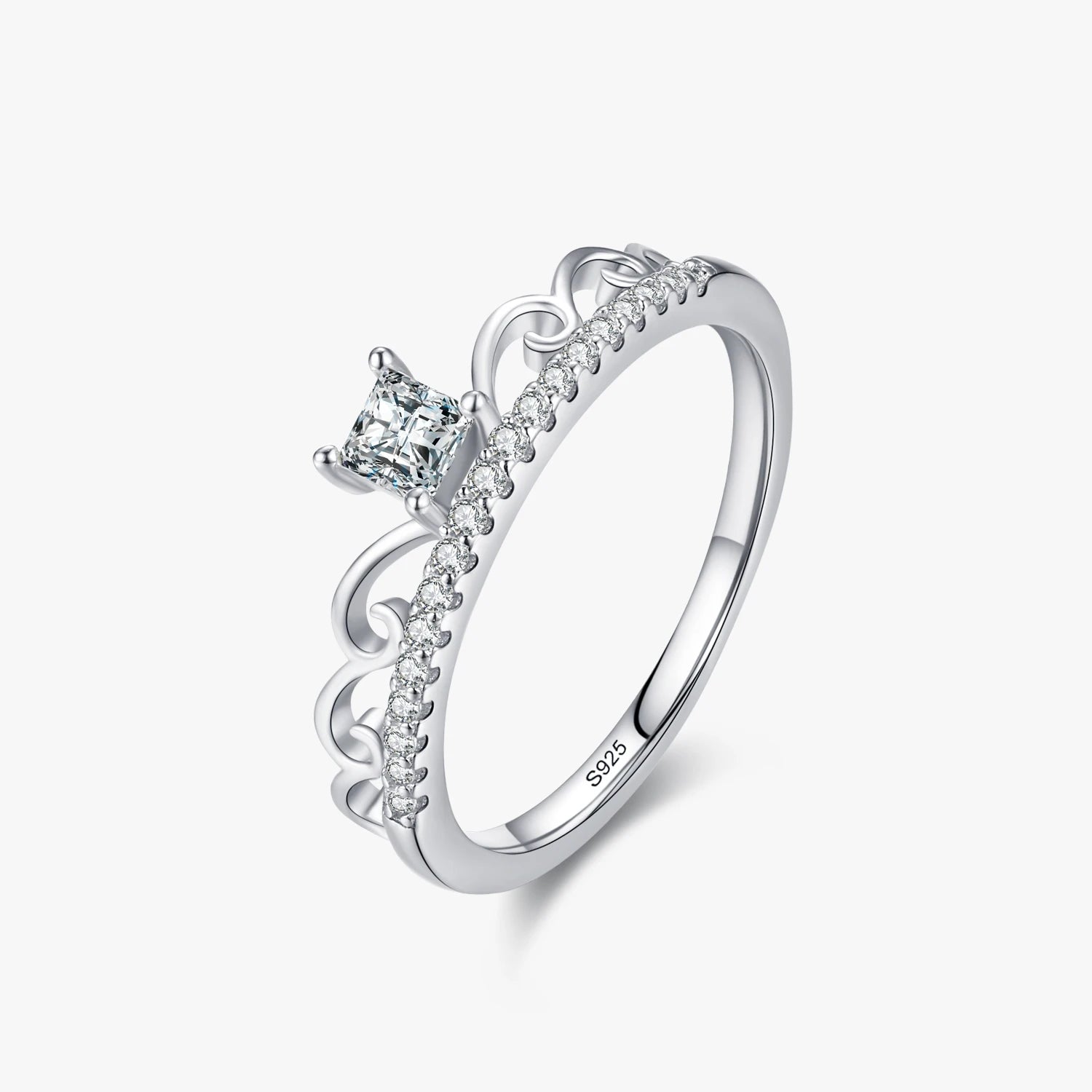 Ailmay Genuine 925 Sterling Silver Fashion Sparkling Zirconia Crown Finger Ring for Women Wedding Engagement Fine Jewelry Gift