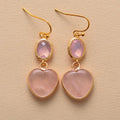 Classic Gold-Plated Heart-Shaped Rose Quartz Dangling Earrings Stylish Drop Jewelry GIC Certified for Teachers Anniversary