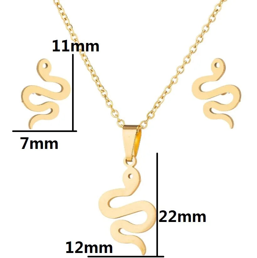 Wholesale Stainless Steel Necklace Stud Earring Set with Snake Pendant Charm Jewelry Set China Supplier