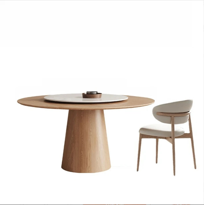 Nordic Luxury Solid Wood Rock Slab Top Modern Minimalist Round Dining Table Chairs Set with 6 Seats for Living Room & Hotel Use