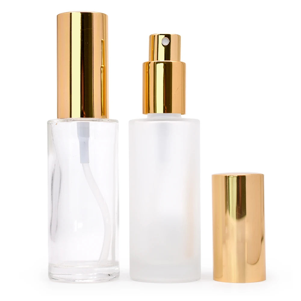 Gold and Silver clear Frosted Glass Perfume Spray Bottle