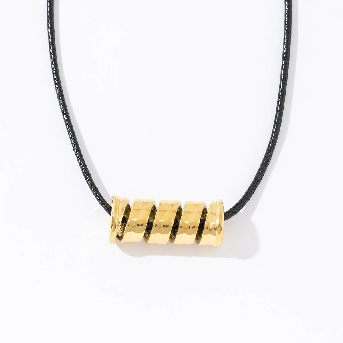 Chunky Waterproof Black Rope Chain 18k Gold Plated Stainless Steel Spiral Spring Pendant Necklace