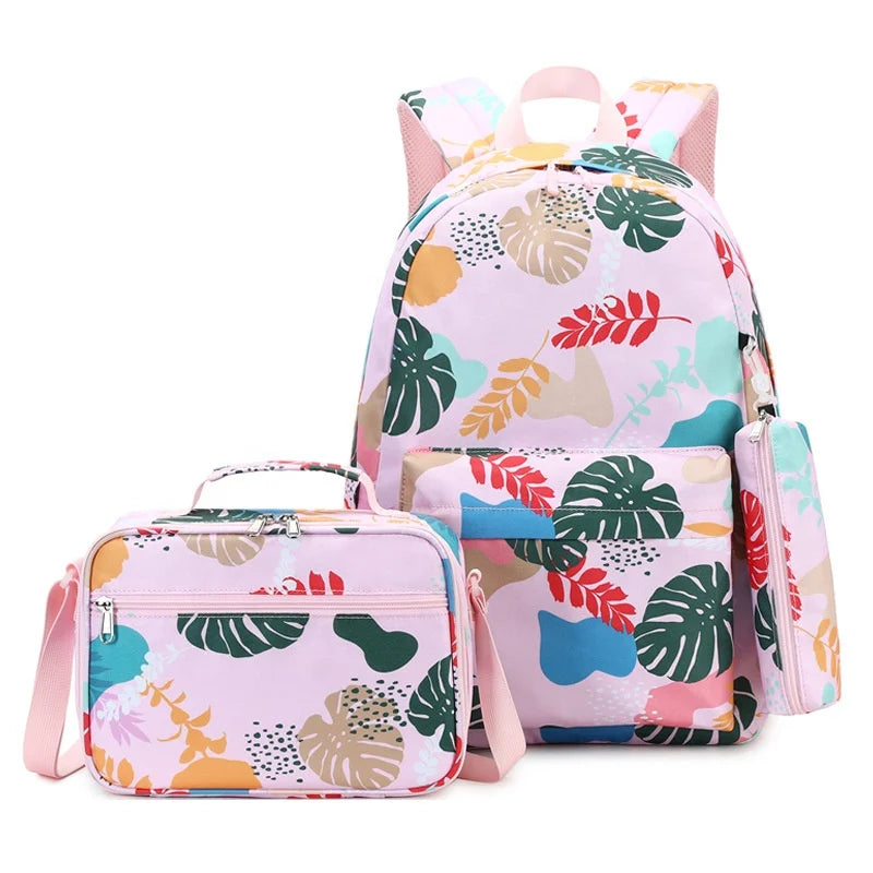 Children Kids School Backpack  Leaf  Bags for Students Girl Travel School Bags Backpack Sets 3pcs Waterproof Backpacks Bags
