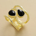 Wholesale European Jewelry-Gold Plated 2 Stones Black Onyx Lapis Women's Cocktail Finger Band Rings Fashion Style