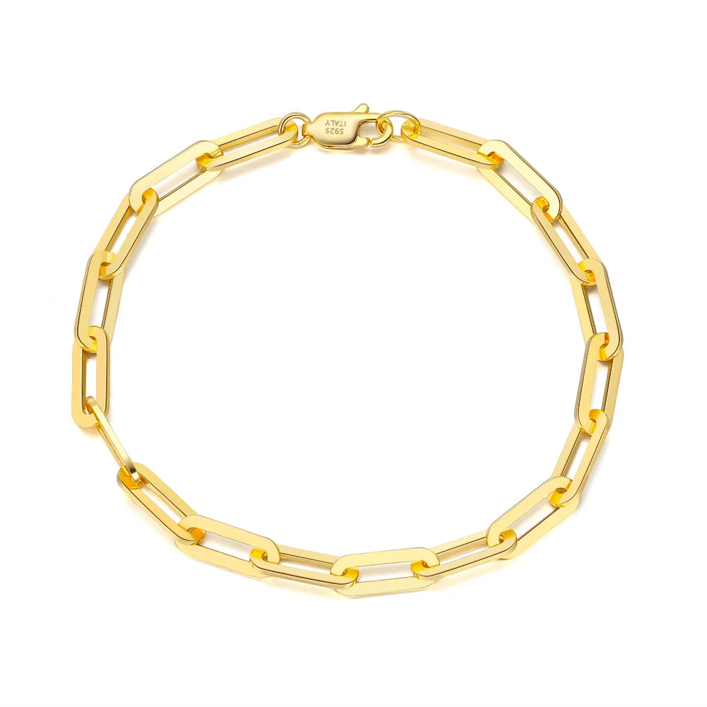 RINNTIN SB109 Italian 925 Sterling Silver Chains Bracelet Hip Hop Jewelry Paperclip Link 14k Gold Plated Chain Bracelet Women