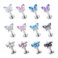ASTM F136 Titanium Internally Thread Labret Flat Back Butterfly Shape Colorful CZ Paved Lip Stud Women Earrings Piercing Jewelry