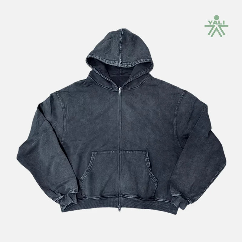 Custom Heavyweight Zip up Hoodie 450gsm 100% Cotton French Terry Oversized Luxury Streetwear Sweatshirt