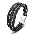 Handmade Jewelry Gift Multilayer Braided Genuine Leather Bracelets for Men Beaded Bangle with Stainless Steel Magnetic Clasp