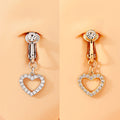 Women's Set 10 Hollow Heart-Shaped Diamond Belly Dangle Navel Rings Non-Piercing Stainless Steel Body Jewelry Zircon Wedding