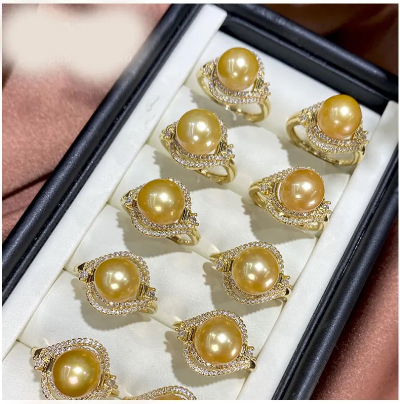 New Arrivals Women's Adjustable Samoan Heart Shape Rings Big Pearl Crystal Copper 18K Gold Plated Hawaiian Box Classic Princess