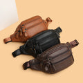 2025 Summer New Trend Waterproof Genuine Leather Zipper Closure Crossbody Men's Fanny Pack Waist Bag Custom Logo