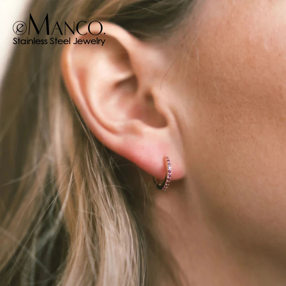 EManco Stainless Steel Birthstone Earrings Minimalist Huggie Hoop Earrings for Women Unisex Jewelry Wholesale