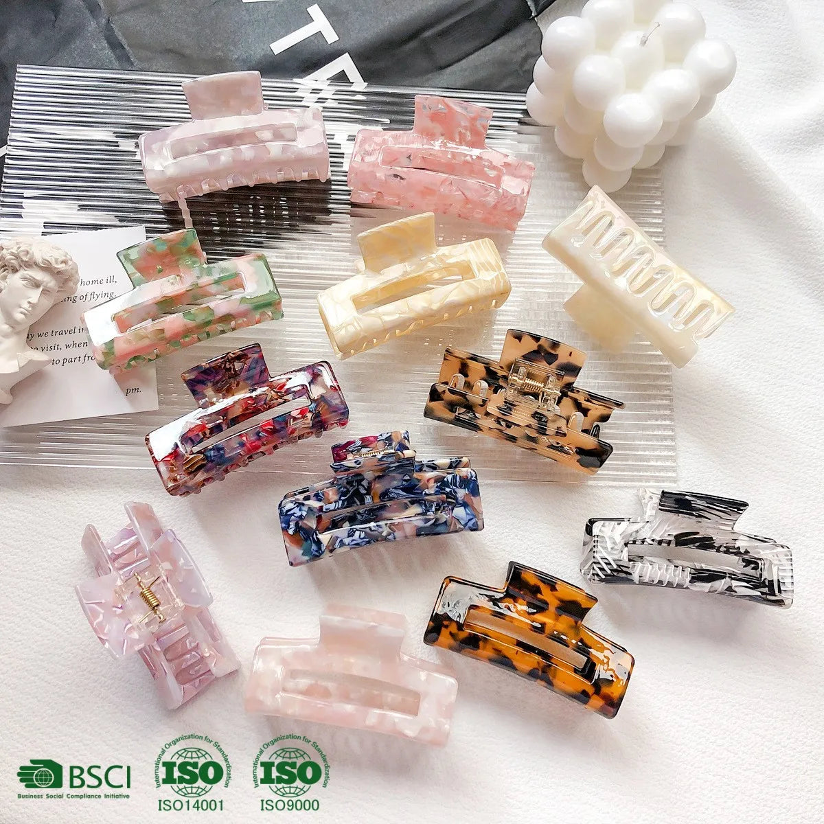 BSCI Factory YHJ 3-10.5Cm Modern Large Women Custom Hair Claw Wholesale Cellulose Acetate Claw Clip