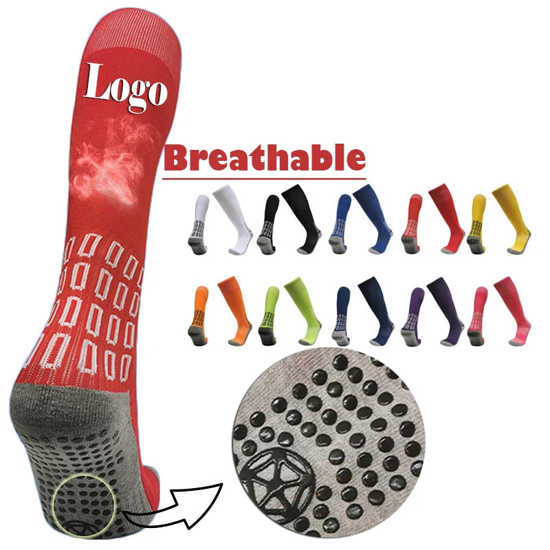 Professional Breathable Knitted Knee High Compression Soccer Socks Grip Customizable Anti-slip Football Socks for Kids Adults