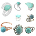 Wholesale Natural Turquoise Gemstone Adjustable Finger Rings Vintage Various Shapes Gemstone Rings for Women Girls