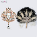 WBR-1437 Fashion Silver Black Rhinestone Glass Alloy Brooch Bouquet Wedding Bridal for Gift Party Bridesmaid Feather Fan