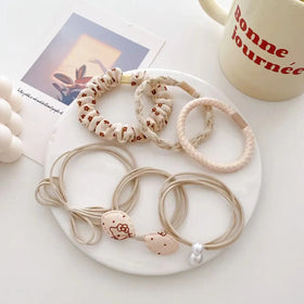 6 Pcs/ Set Rubber Elastic Hair Bands Colorful Cute Bows Hair Accessories Hair Ties Set for Girls