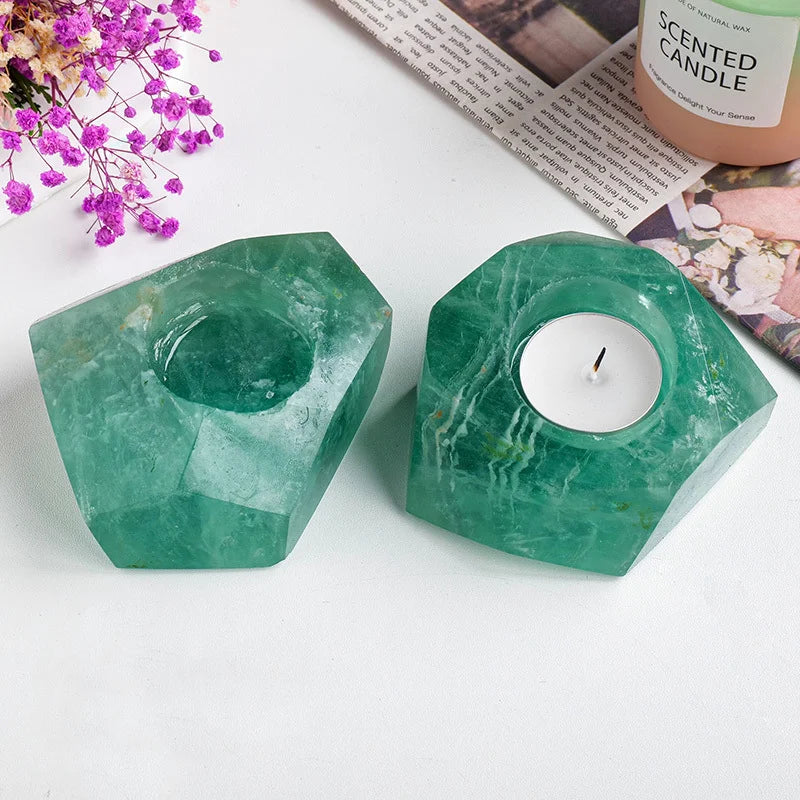 Natural Polished Healing Stone Crystal Crafts Raw Green Fluorite Crystal Candlestick
