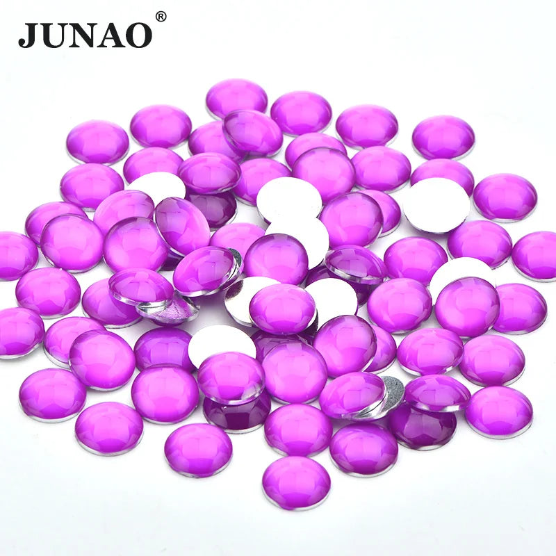 JUNAO 4mm 12mm Neon Round Crystals Wholesale Price Resin Sliver Base Rhinestones Flatback Gemstones for Handbags
