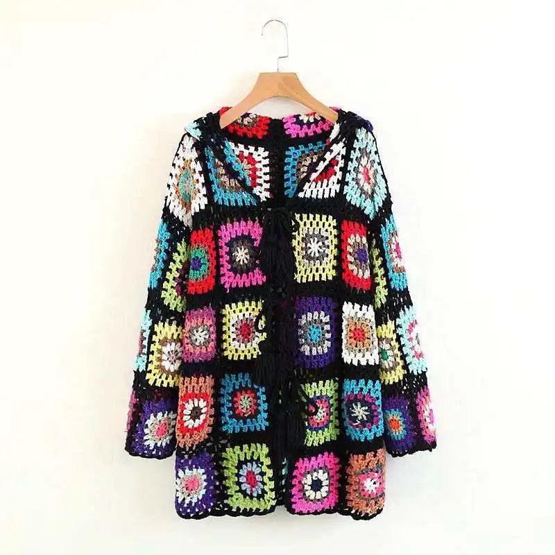 Custom OEM & ODM Crocheted Women Sweater Winter Hollow Out Hand Crocheted Knitwear Crocheting Cardigan Sweater Women