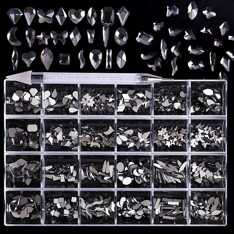 Nail Supplies 3D Flat Back Nail Decoration Crystal Stone Multiple Shapes Nail Art Rhinestones