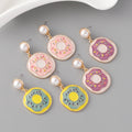 Women's Gold Plated Pearl Geometric Donut Stud Earrings Colorful Oil Dripping Enamel Round Donut for Weddings Parties Wholesale