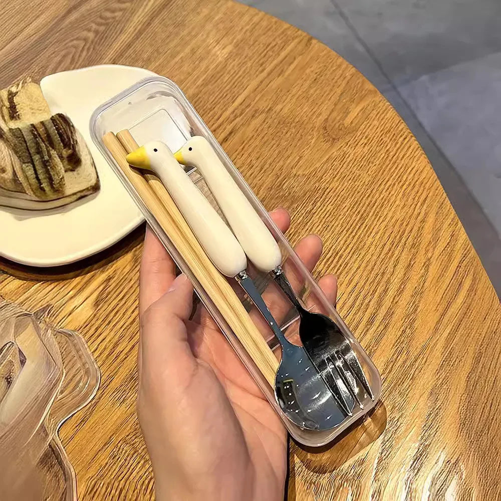 Outdoor Travel Silverware Flatware Set Creative Cute Animal Handle Fork Spoon Portable Stainless Steel Flatware Set