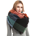 Womens Fashion Warm Scarf Triangle Shawls Scarves Stripe Plaid Fichu Rough Surface